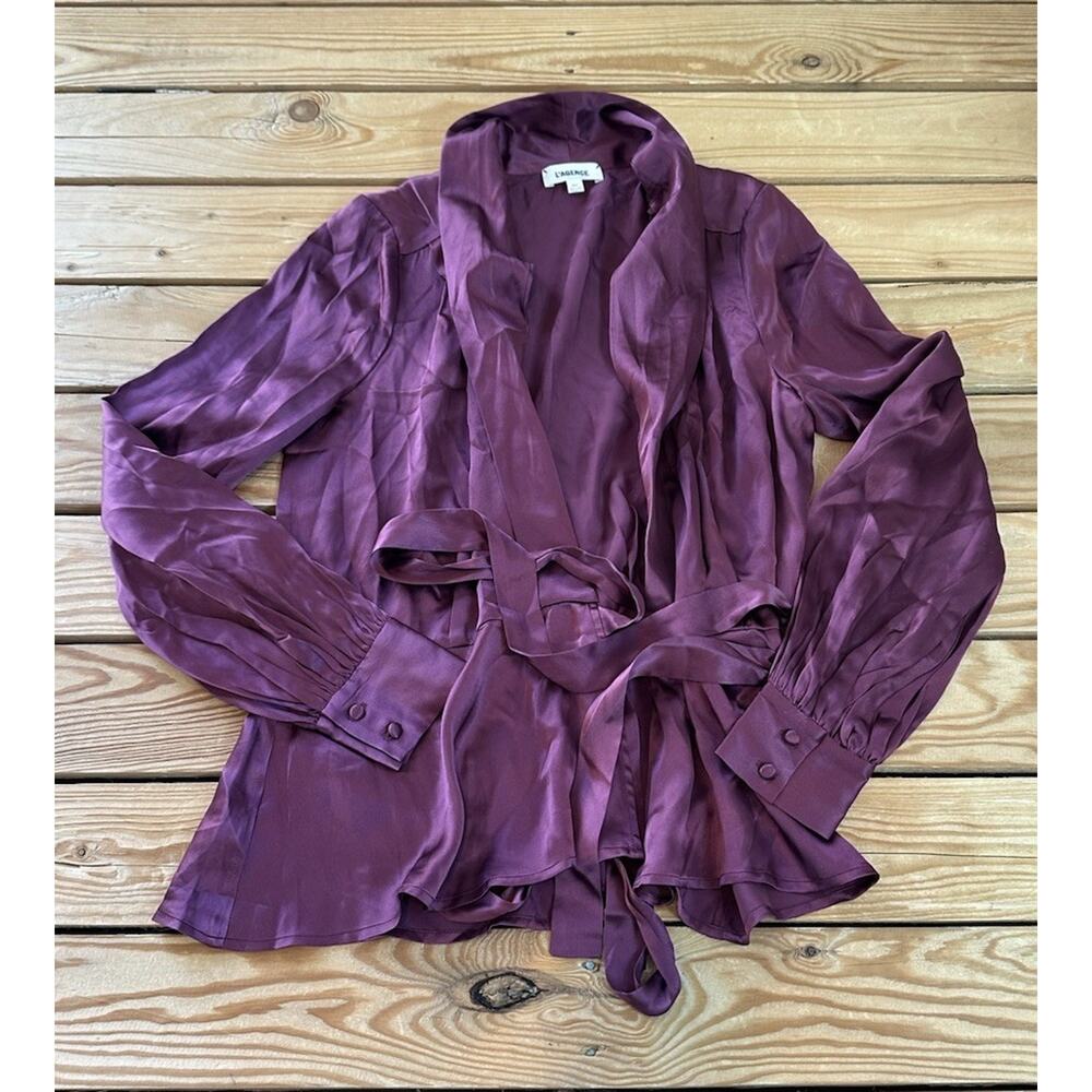 L’agence NWOT Women’s Silk Wrap top Blouse Size XS Purple BT